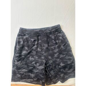 Lululemon Men Pace Breaker Black Camouflage unlined gym active shorts, size smal